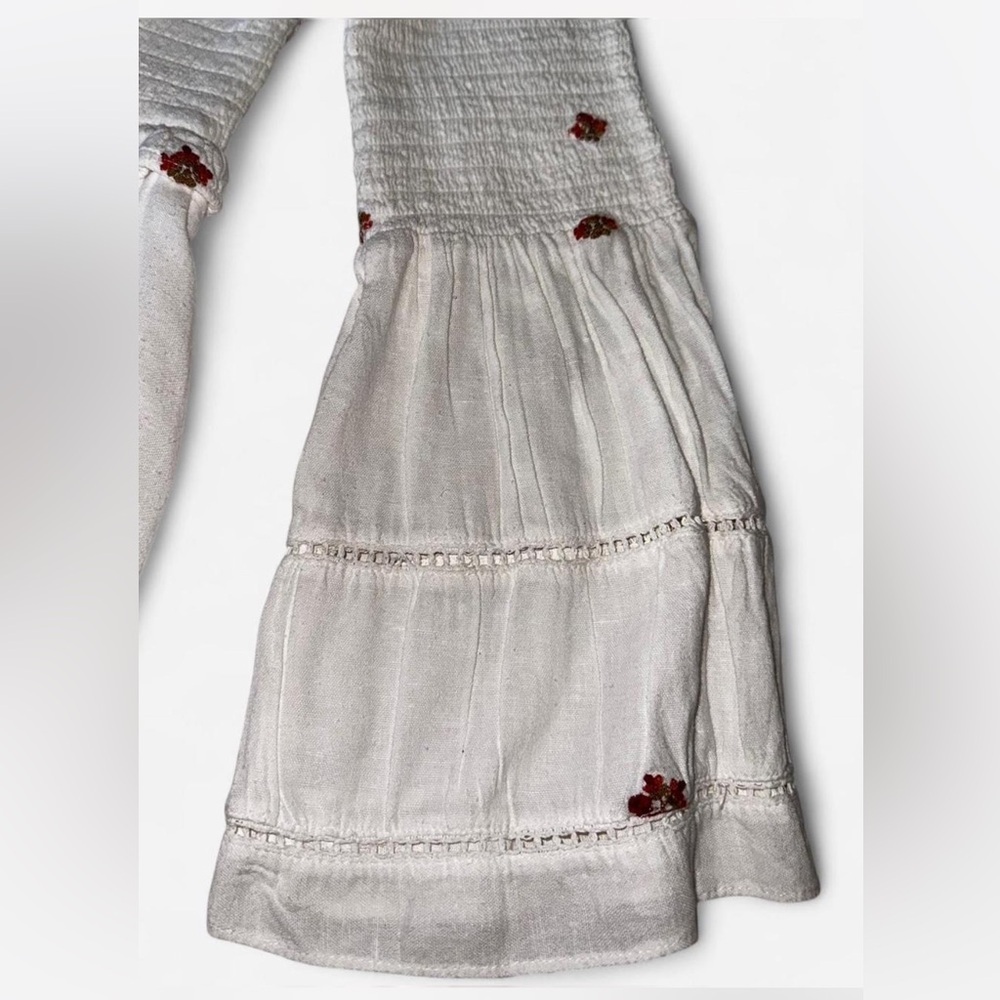 Free People white smocked gauze bell sleeve cotton dress size Small - Picture 2 of 6